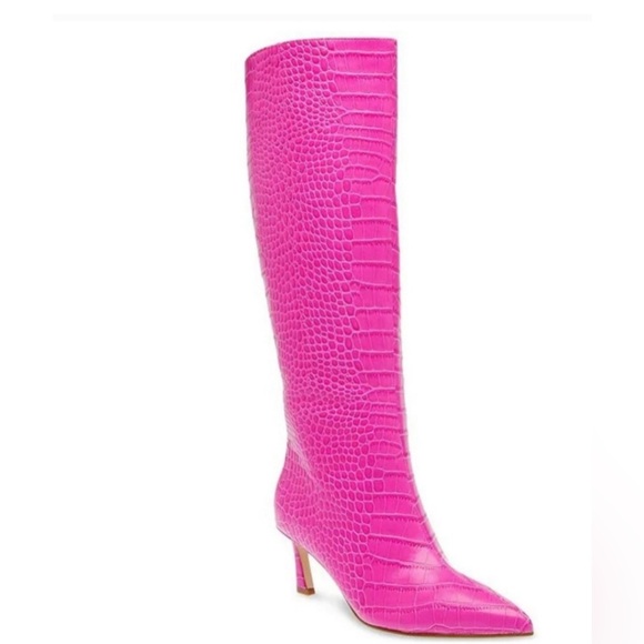 Steve Madden EUC Boots Knee High Pink Croc Embossed great 4 spring and summer! - Picture 2 of 6